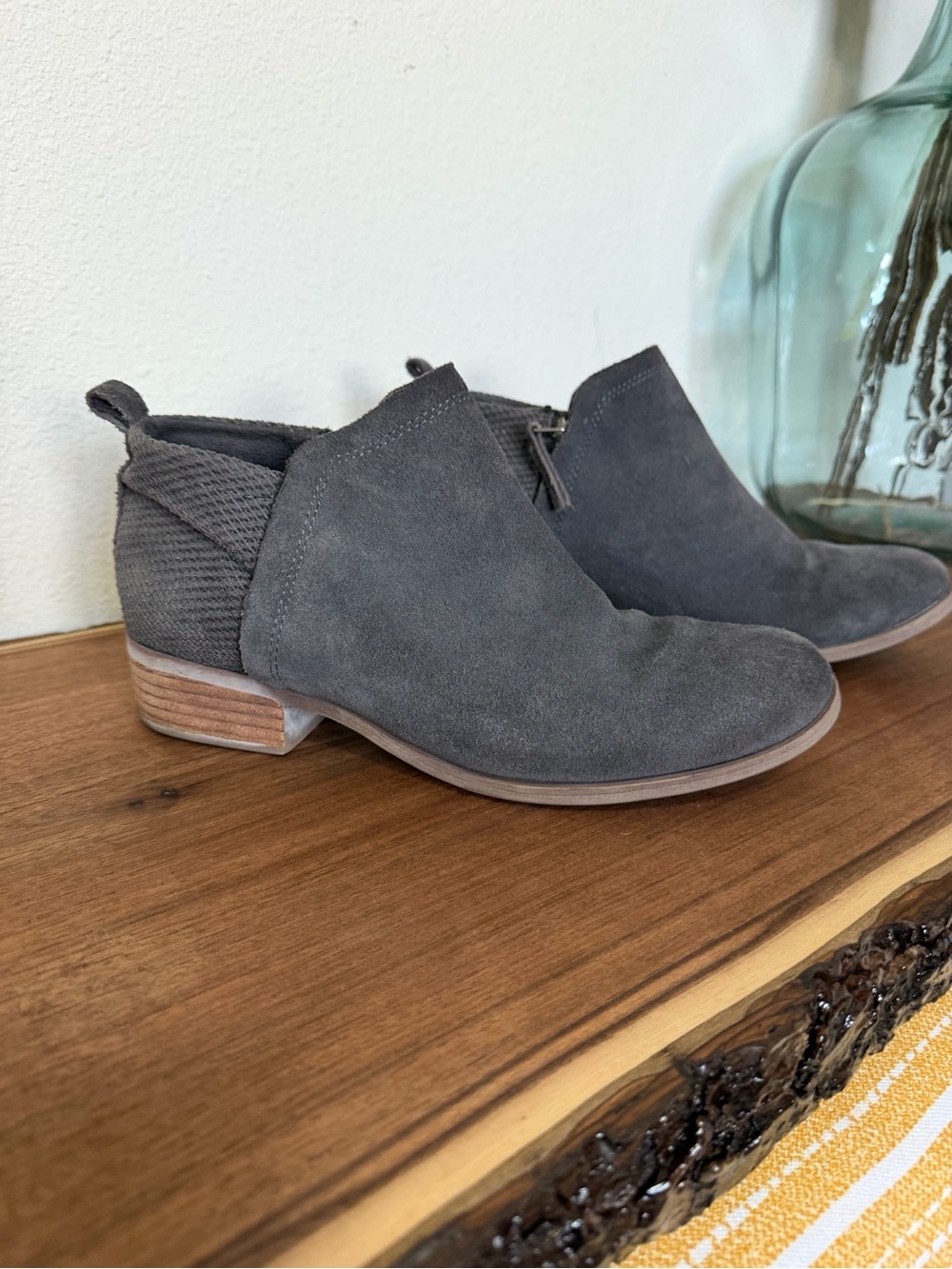Toms Gray Suede Ankle Booties with Low Stacked Heel